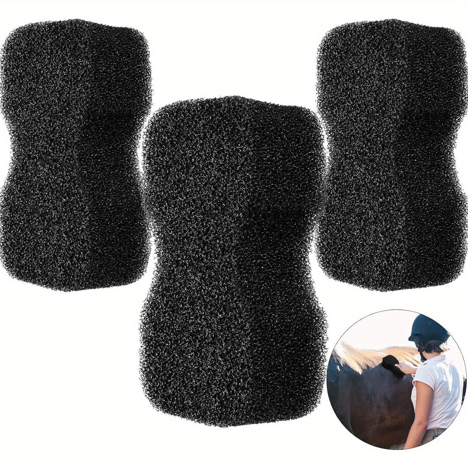 

3pcs Horse Groomer Sponge Scrubber Massager Horse Grooming Brush Kit Horse Supplies Large Horse Sponge Soft Horse Care Sponge For Horse Cleaning Washing Bathing, Black