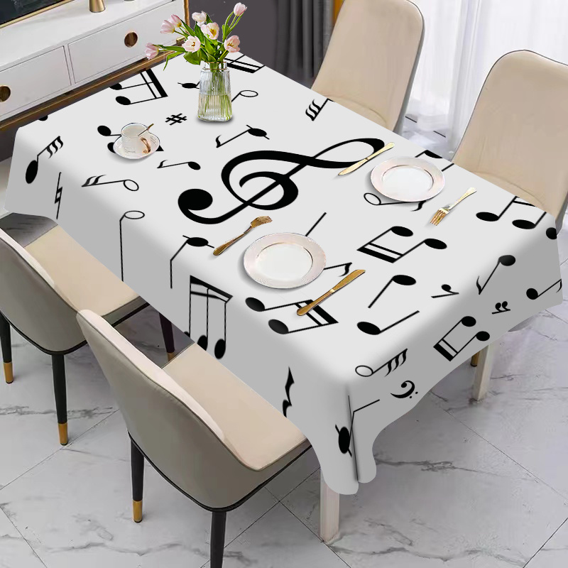 

1pc, Simple Black And White Musical Note Festival Style Tablecloth, Stain Resistant Waterproof Tablecloth, Scene Decoration Props Atmosphere Matching Arrangement Tablecloth