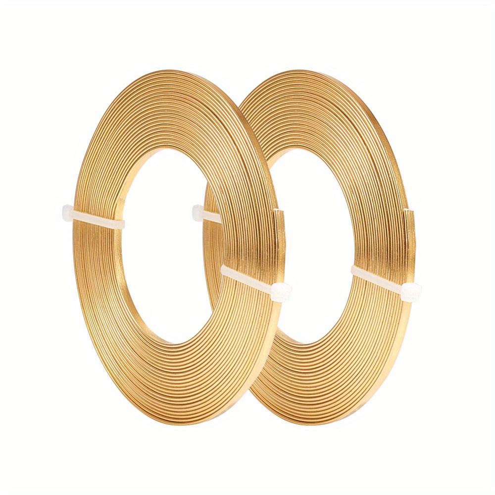 

10m (33ft) Golden Aluminum Flat Wire For Jewelry Making - 3mm Wide, Anodized, Inelastic Beading Cords & Threads (2 Rolls, 5m Each)