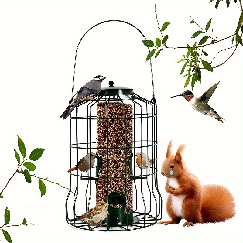 

1pc Bird Feeders For Outside, Metal Hanging Tube Bird Feeder With 4 Feeding Ports, Outdoor Hanging Decor, Easy To Fill And Clean, Durable Caged Bird Feeder, Suitable For Small Wild Birds And Sparrows