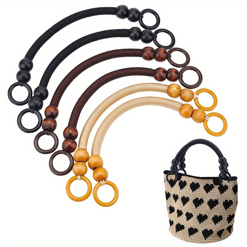 

6pcs Rustic Wooden Beaded Nylon U-shaped Purse Handles For Handbag And Basket Crafting - Durable And Stylish Bag Making Accessories - 14.6 Inches