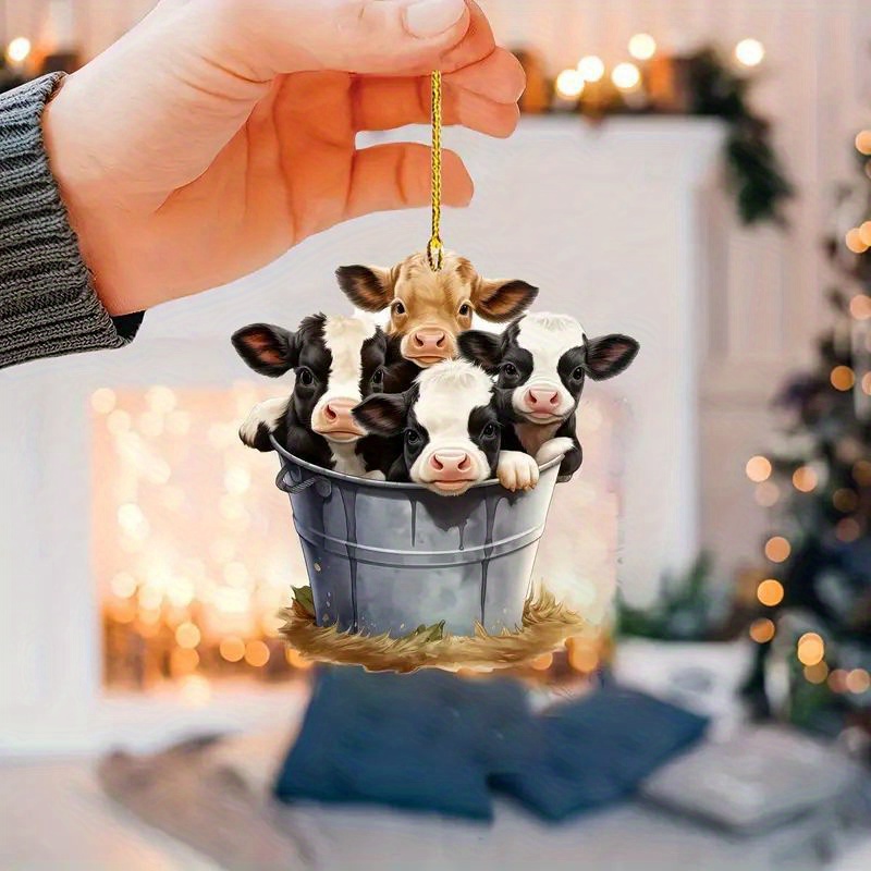 

2pcs Cute Cartoon Cow Car Acrylic Pendant Christmas Tree Decoration Pendant Home Decoration