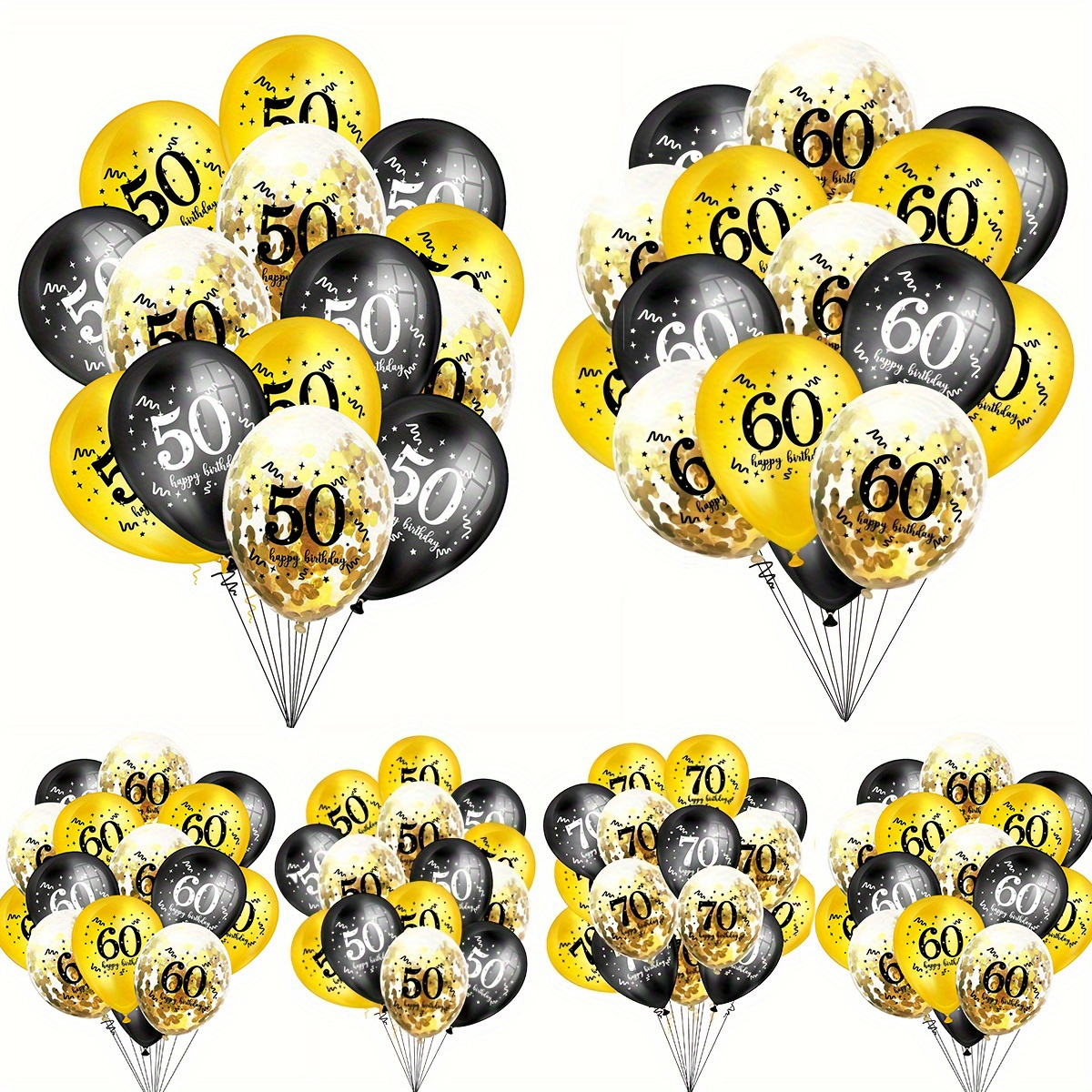 

20-piece Black & Metallic Balloon Set For Milestone Birthdays - Ideal For Anniversaries & Celebrations, Latex Material