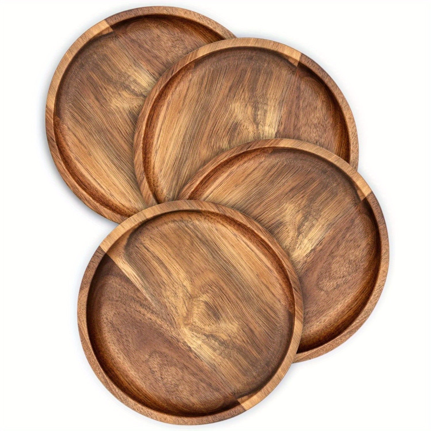

Set Of 4 Premium Acacia Wood Serving Plates - Perfect For Desserts, Snacks, Fruits & Appetizers - Ideal For Restaurants, Bars & Parties