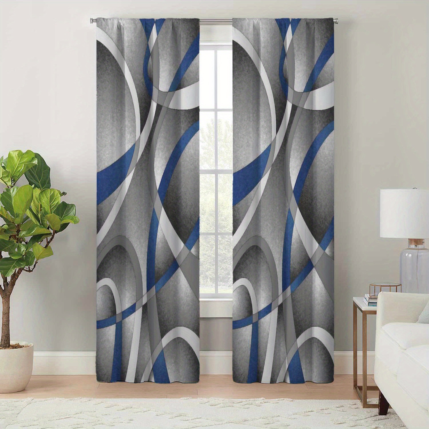 

2pcs, Minimalist Geometric Pattern Print Curtains, Modern Simplistic Style Drapes, Easy Care, All-season Charm For Living Room & Bedroom, Durable & Easy-to-hang, Home Decor
