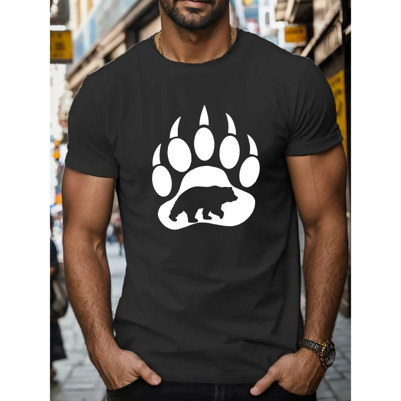 

Bear Paw Print Tee Shirt, Tees For Men, Casual Short Sleeve T-shirt For Summer