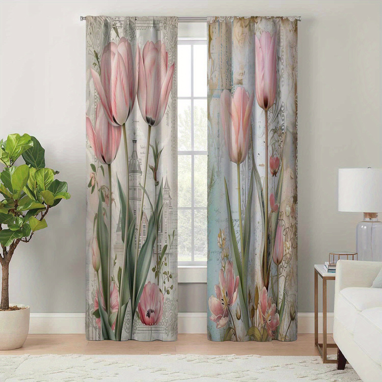 

2pcs, Beautiful Carnation Patter Printed Curtains, Modern Simplistic Design, Easy Maintenance, Durable & Easy-to-hang, 4 Seasons Charm For Living Room And Bedroom Decor, Room Decor, Home Decor