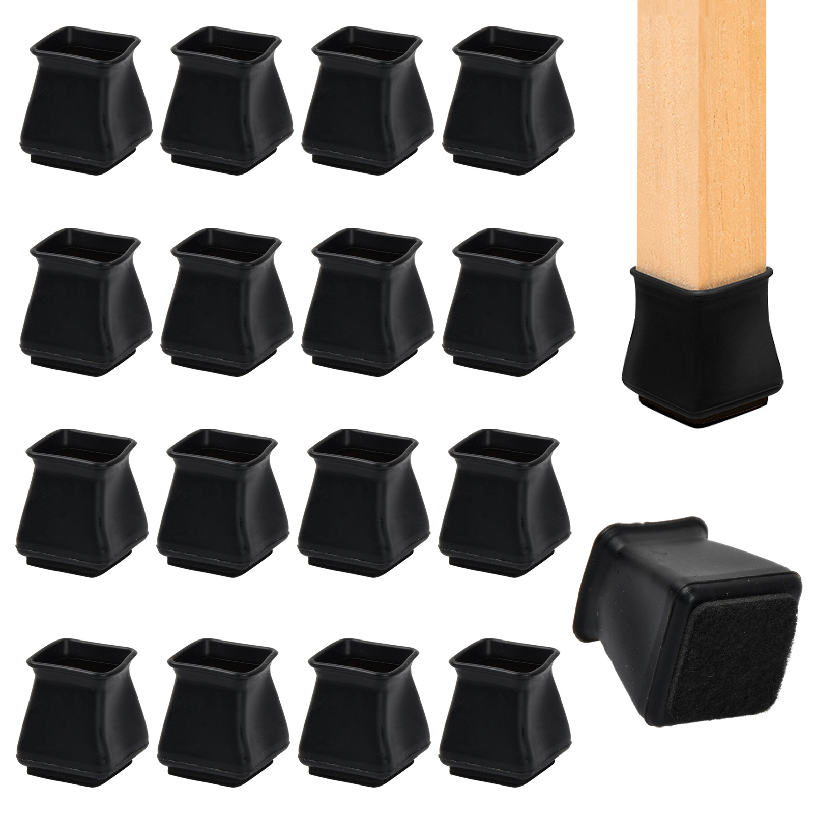 

16 Pcs Tpr Chair Leg Floor Protectors With Felt Bottom, Irregular Shape Furniture Caps, Anti-slip Protection Covers For Hardwood Floors, Scratch Resistant Square Chair Leg Covers (22-28mm Black)