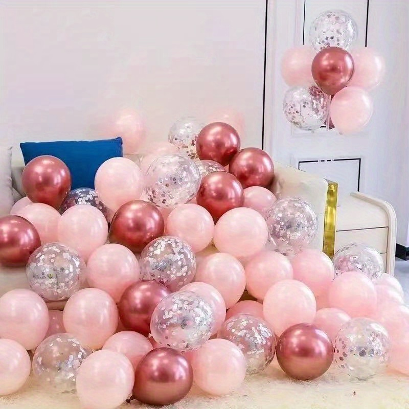 

50-piece Glossy Pink & Metallic Red Latex Balloons Set - Perfect For Weddings, Youngsters Showers, Gender Reveals & Birthdays - No Power Needed, Ages 14+