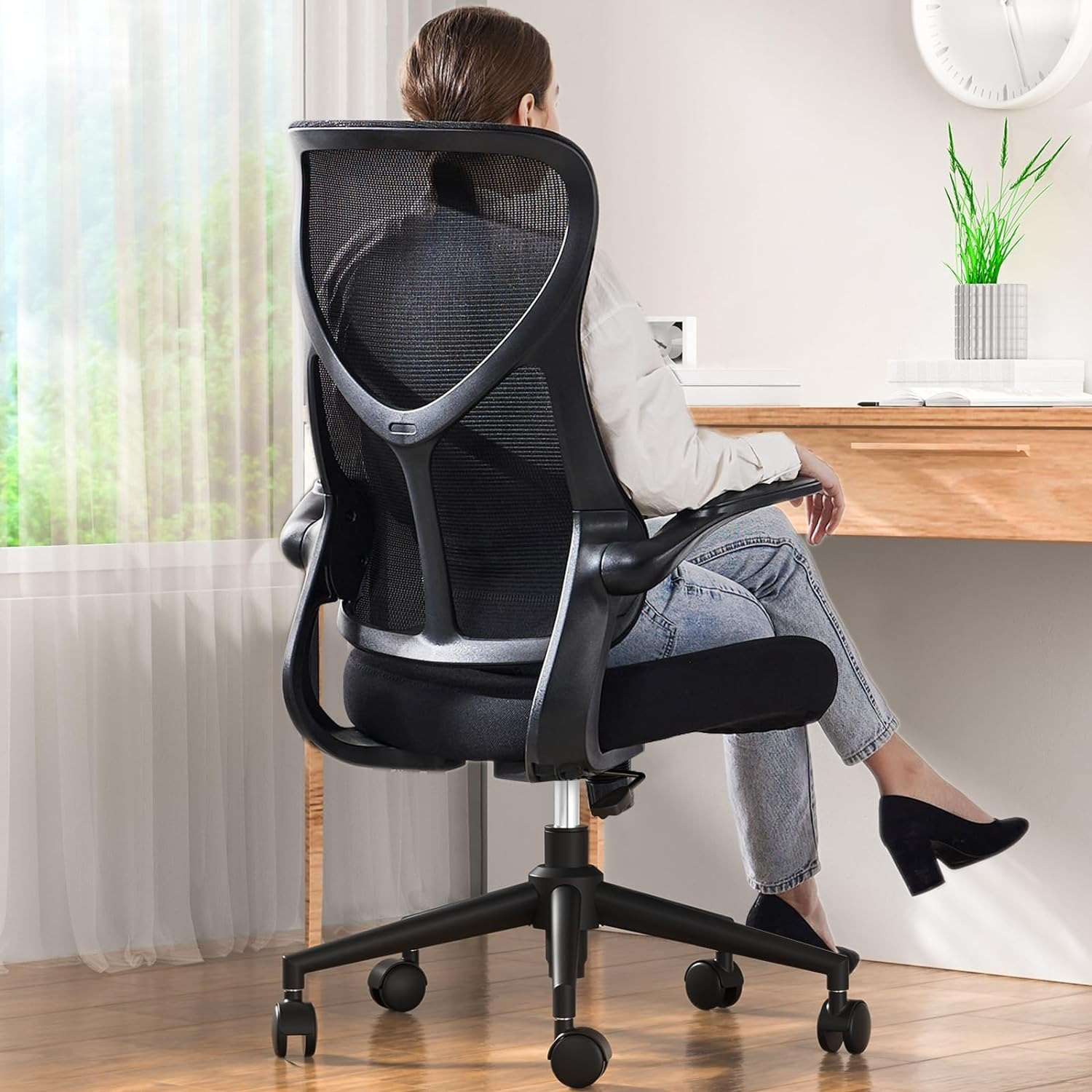 

Dumos Ergonomic Office Desk Computer Chair, Comfy High Back Swivel Mesh Gaming Chairs With Wheels, Lumbar Support, Flip-up Arms, 120°tilt For Bedroom, Study, Work