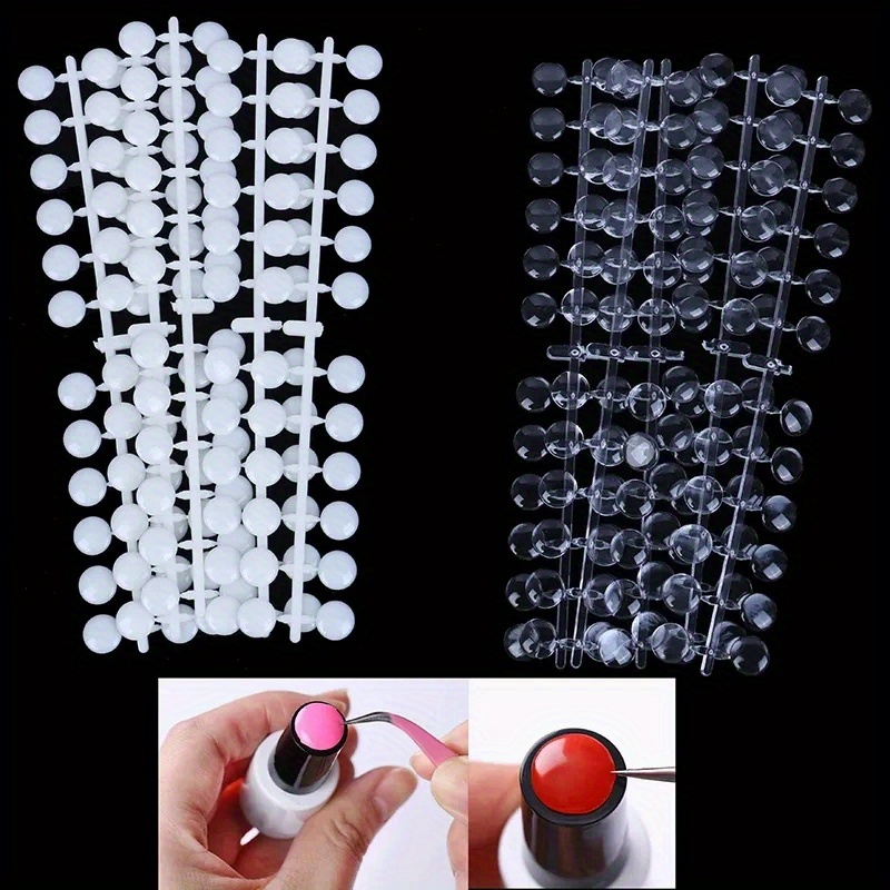 

120pcs Nail Art Display Tips - Clear Round False Nail Swatches With Adhesive Stickers For Gel Polish Color Charting & Bottle Caps, Color Display Board, Bottle Cap