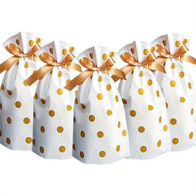 TEMU Regalo para Ella/Él – Juego de 10 Bolsas con Cordón y Puntos Dorados – Elegantes Bolsas de Detalles para Fiestas con Diseño de Plástico Dorado –