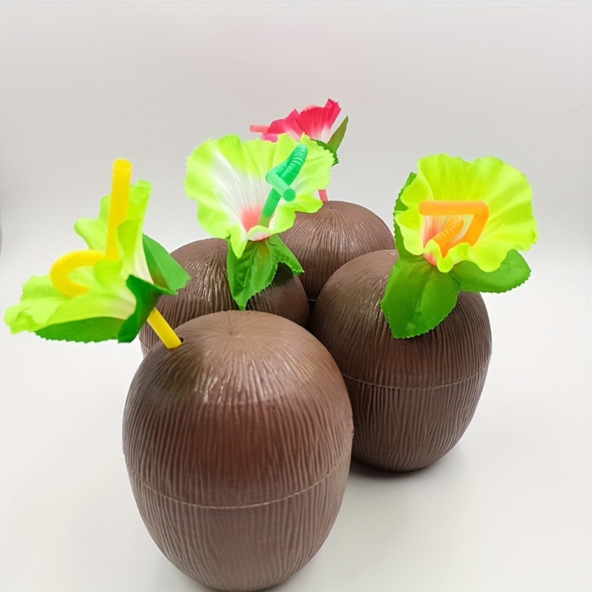 

6 Pcs Large Capacity Hawaiian Style Party Decoration Coconut Cups With Wooden Straws - Perfect For Bars And Beach Parties