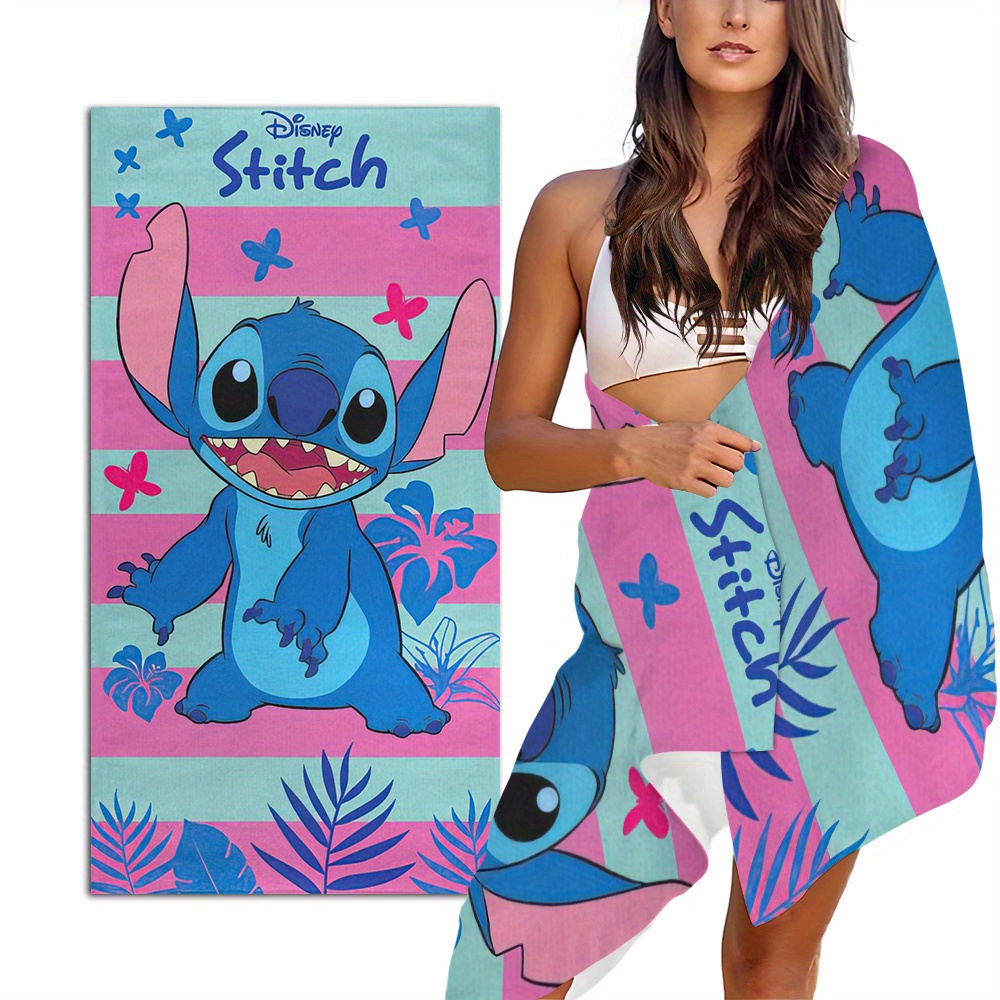 

1pc Disney Cartoon Stitch Print Beach Towel, Quick-drying Microfiber Bath Towel, Summer Sports Outdoor Towel