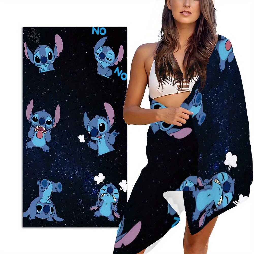 

1pc Disney Cartoon Stitch Print Beach Towel, Quick-drying Microfiber Bath Towel, Summer Sports Outdoor Towel