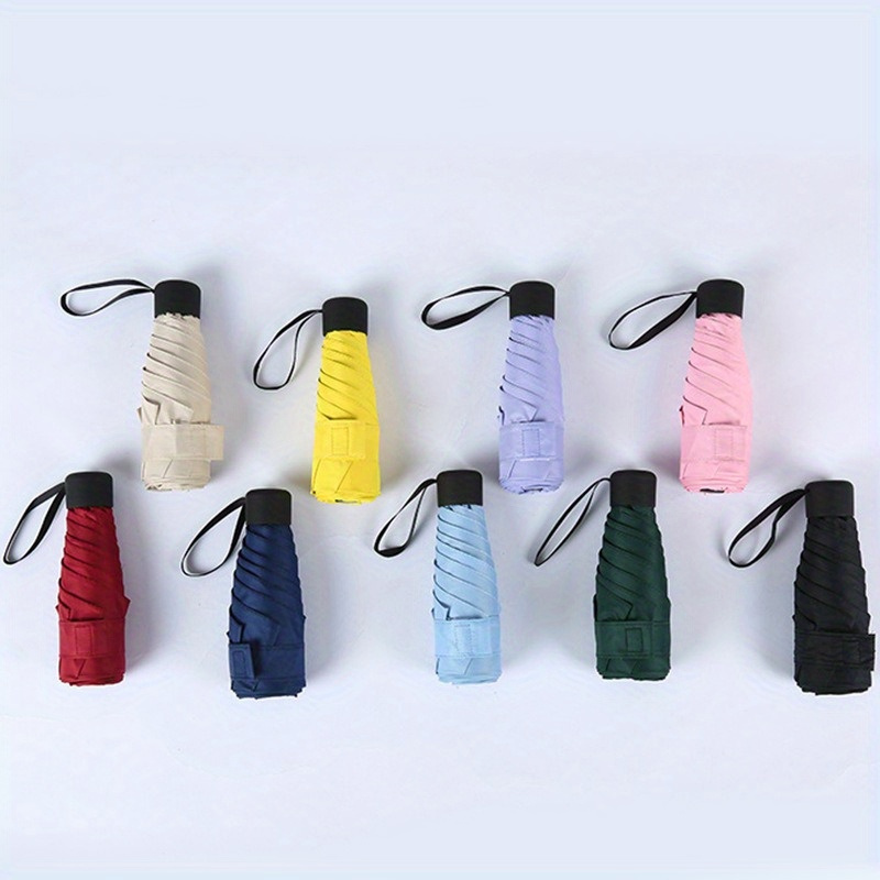

1pc Solid Color Portable Mini Folding Umbrella, Rubber Handle Casual Portable Durable Umbrella For Men & Women