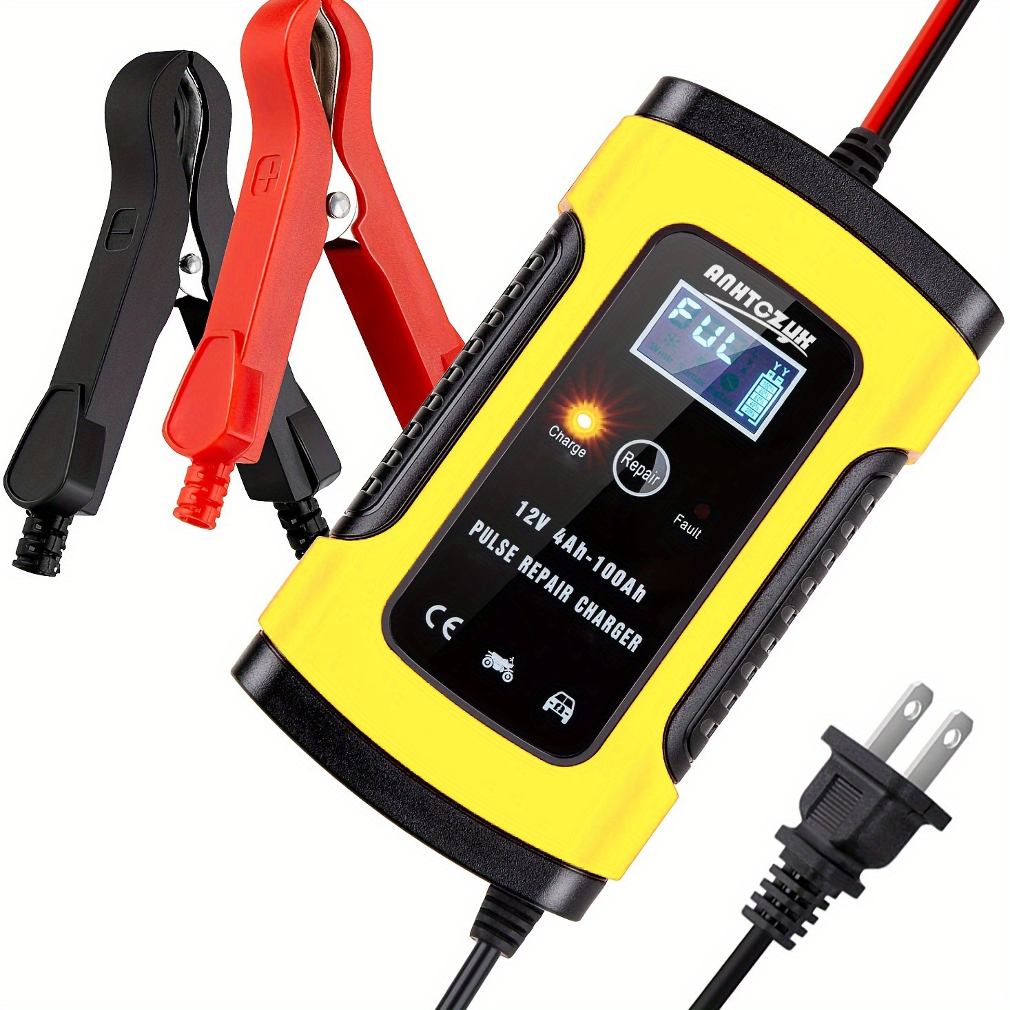 TEMU Eafc Car Battery Charger Fully-automatic Smart Trickle Charger Battery Maintainer Repair Charger Suitable For Car/moto/boat/rv/suv/atv