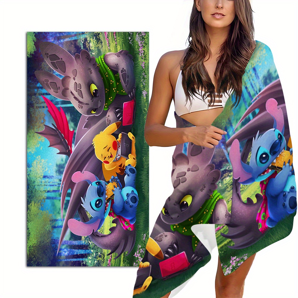 

1pc Disney Cartoon Stitch Print Beach Towel, Quick-drying Microfiber Bath Towel, Summer Sports Outdoor Towel