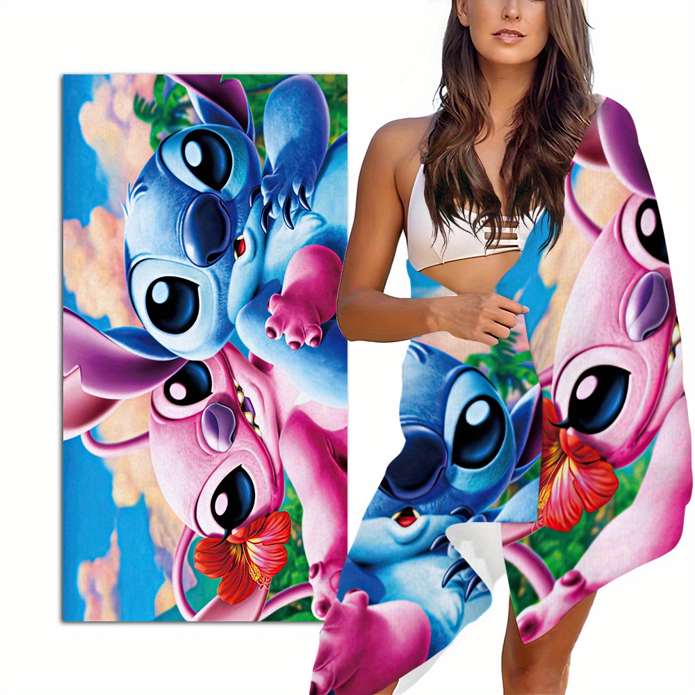 

1pc Disney Cartoon Stitch Print Beach Towel, Quick-drying Microfiber Bath Towel, Summer Sports Outdoor Towel