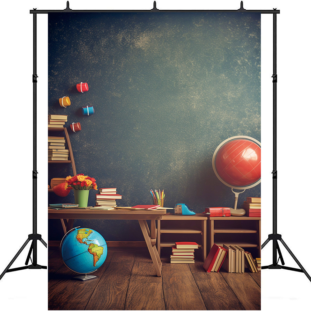 

1pc Welcome Back To School Photography Backdrop, Vinyl, Globe Wood Floor Blackboard Background Classroom Party Banner, First Day Of School Party Decorations Photo Booth Props