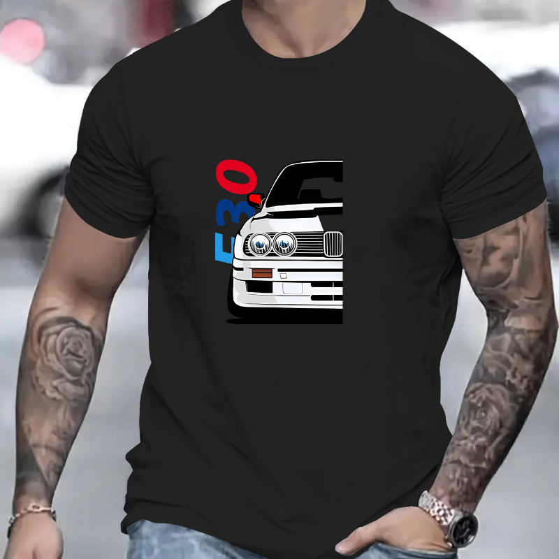 

Retro Car Print, Men's Round Crew Neck Short Sleeve, Simple Style Tee Fashion Regular Fit T-shirt, Casual Comfy Breathable Top For Spring Summer Holiday Leisure Vacation Men's Clothing As Gift
