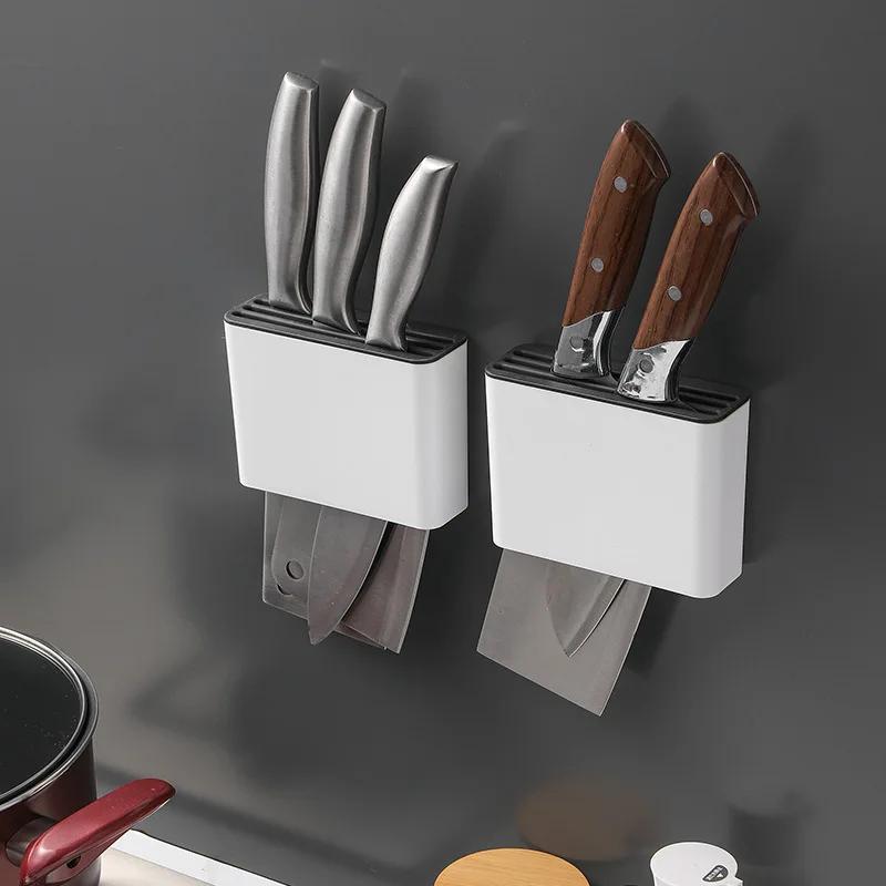 

Porte-couteaux mural, support de rangement pour couteaux de cuisine sans perforation, protection de lame en acier inoxydable, organisateur encombrant pour la maison et un usage commercial