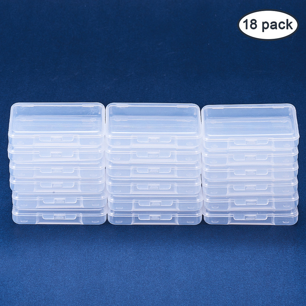 

1set 18 Pcs Rectangle Clear Plastic Bead Storage With Flip-up Lids For Items Pills Herbs Tiny Bead Jewerlry Findings (6.7cmx5.2cmx1.2cm)