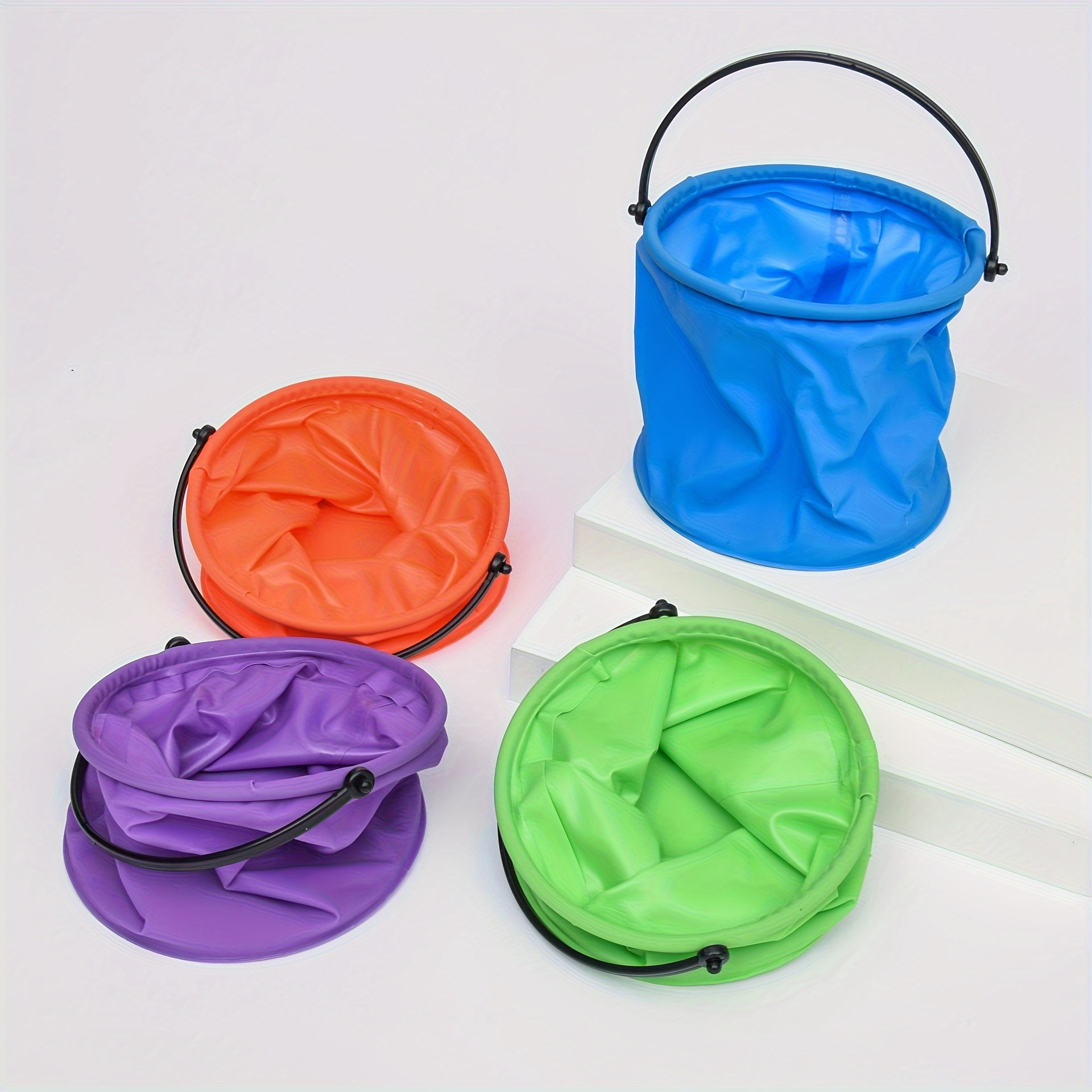 

5-piece Mini Collapsible Pvc Buckets - Portable & Foldable For Camping, Beach, And Pen Washing - Space-saving Design