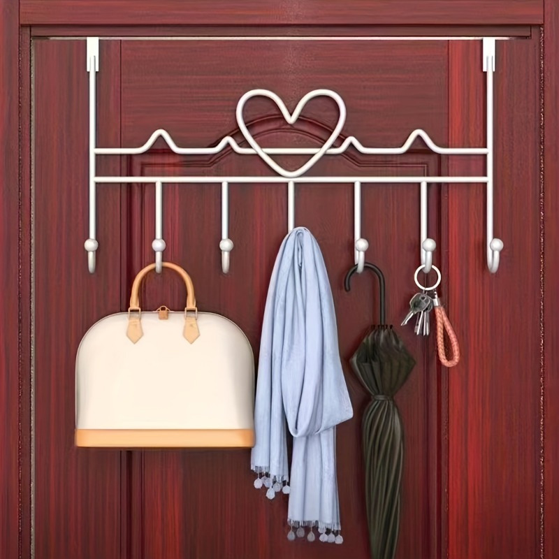 

1pc 7 Hook Over The Door Organizer Rack, Hanging Towels, Clothing, Hats, Purses & Robes