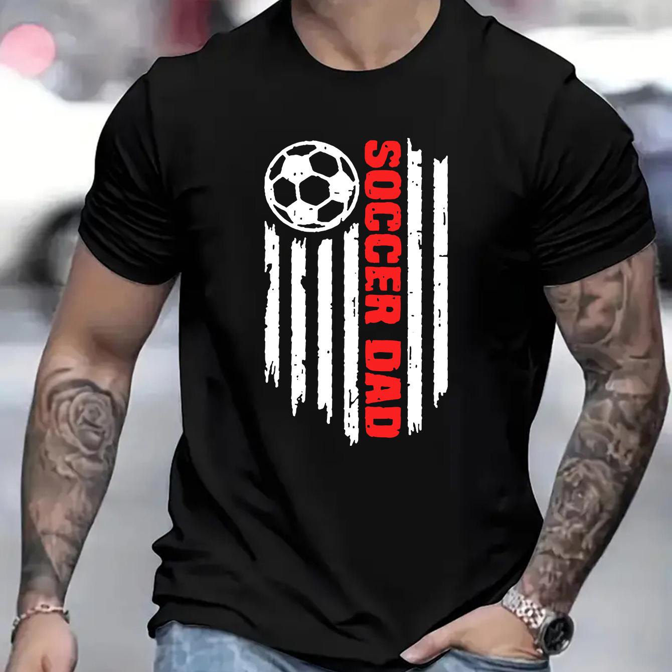 

Soccer Dad" Creative Print Casual Novelty T-shirt For Men, Short Sleeve Summer& Spring Top, Comfort Fit, Stylish Streetwear Crew Neck Tee For Daily Wear