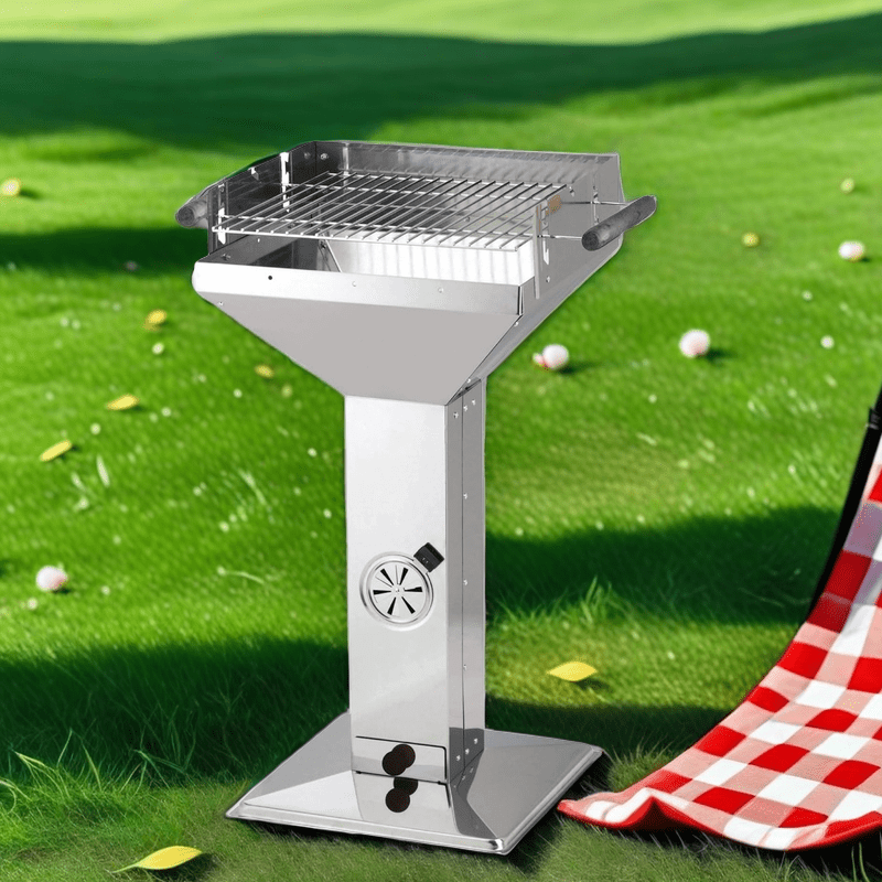 1Pc Stainless Steel Column Grill Square Charcoal Grill Stand BBQ Grill Charcoal Grill Outdoor Camping Grill