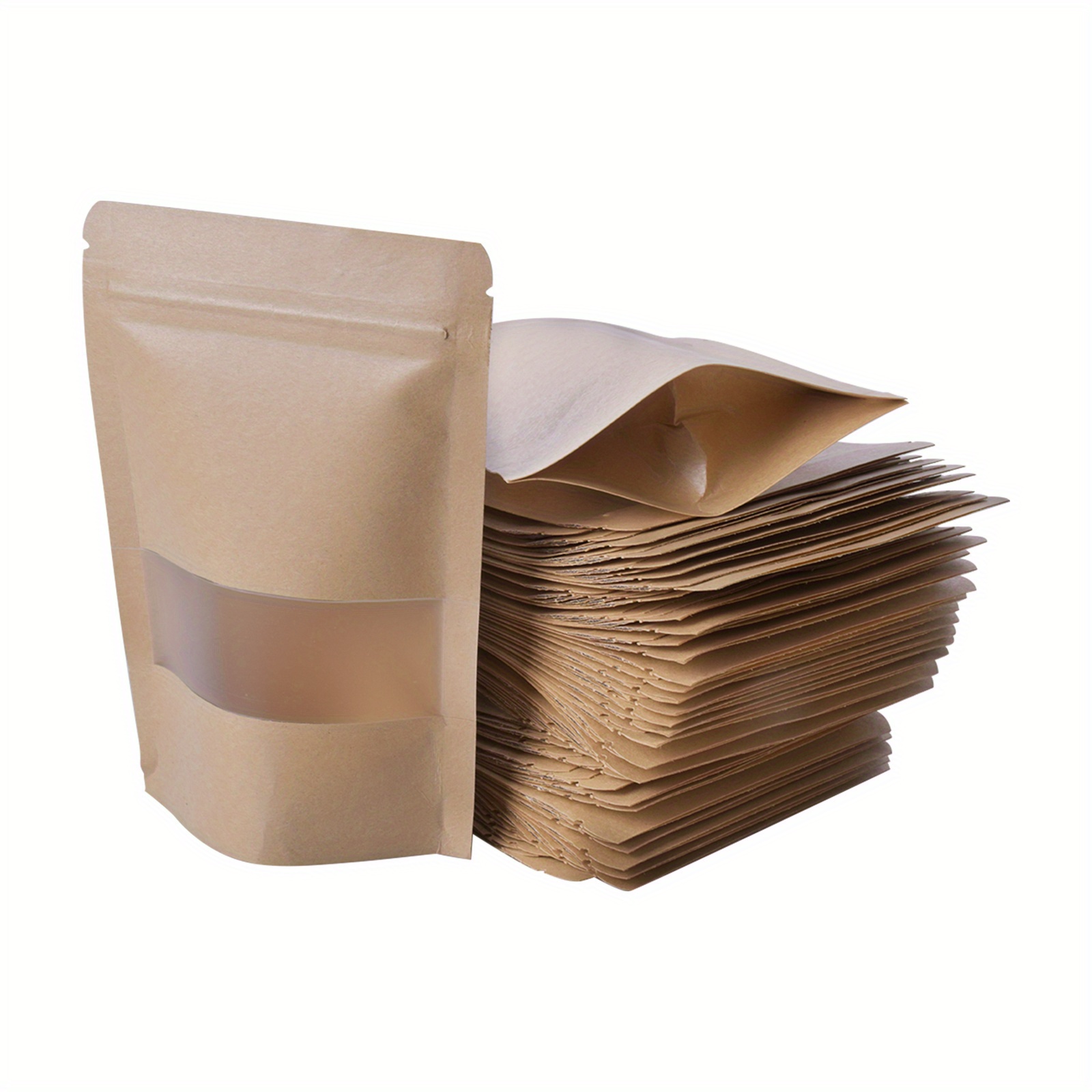 

50pcs Reusable Kraft Paper Stand Up Food Storage Bags With Zipper Closure - Ideal For Dried Fruit, Beans, Tea, Spices, Candy, And Biscuits Packaging!