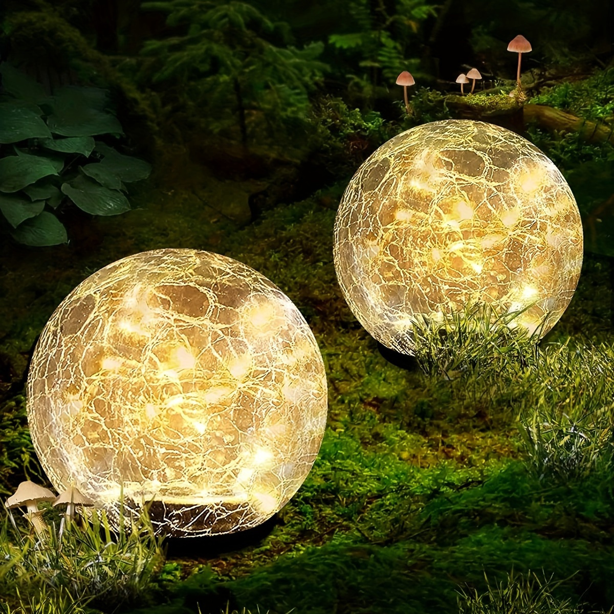 

versatile" Solar-powered Garden Lights With Cracked Glass Ball Design - Warm White Led, Touch Control, Foldable & Detachable For Outdoor Pathways, Patios, And Lawn Decor