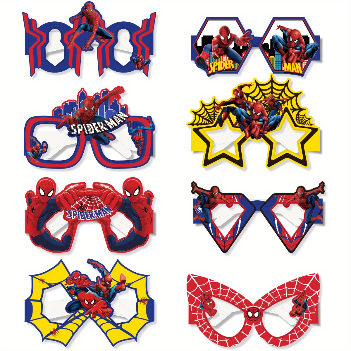 

Licensed 8pcs Spider-man Party Photo Booth Props Paper Glasses, Hero Themed Birthday Eyewear Decorations, Craft Supplies By Ume
