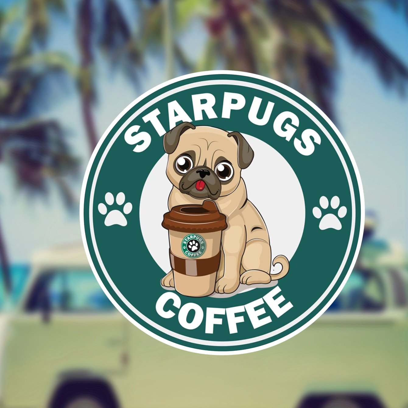 

Starpugs Coffee Pug Vinyl Decal - Matte Finish Cartoon Themed Sticker For Car, Laptop, Fridge, Glass - Self-adhesive, Single Use, Animal & Movie Inspired