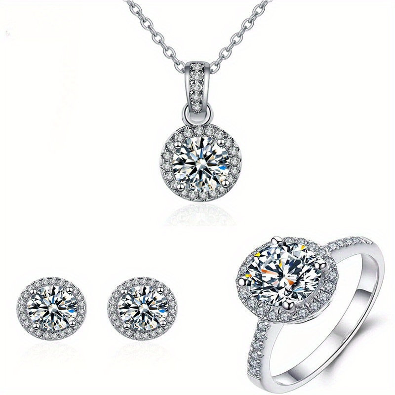 

Elegant Women's Jewelry Set - Imitation D-color Moissanite Ring, Earrings & Necklace Combo