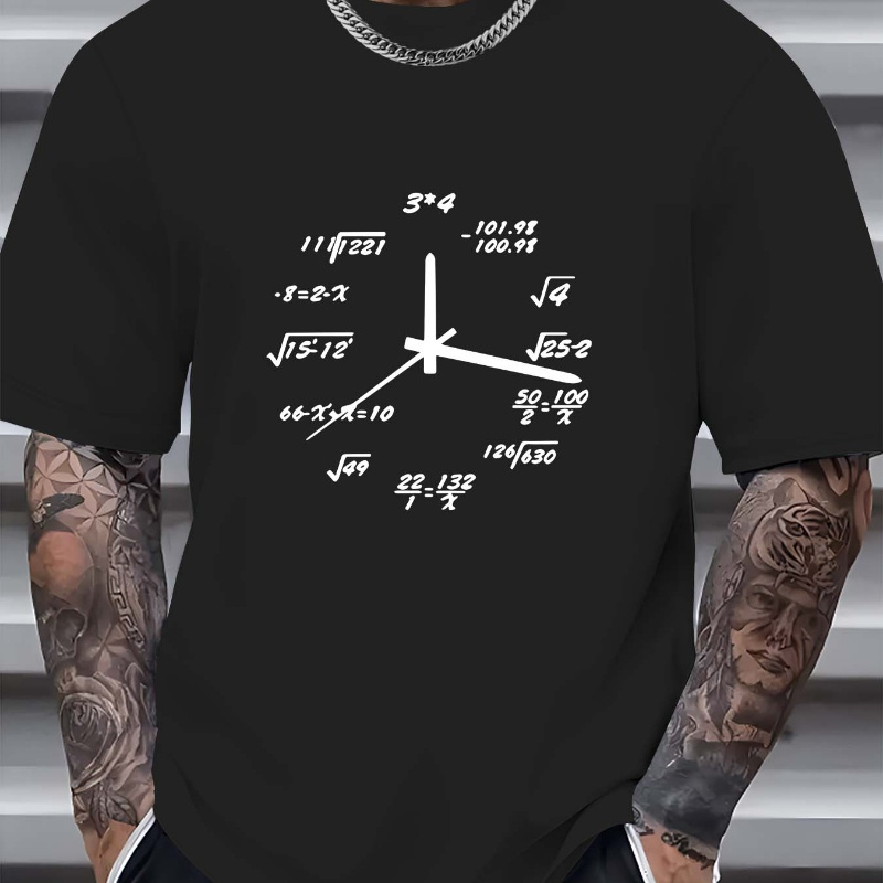 

Math Formula Print, Men's Round Crew Neck Short Sleeve, Simple Style Tee Fashion Regular Fit T-shirt, Casual Comfy Breathable Top For Spring Summer Holiday Leisure Vacation Men's Clothing As Gift