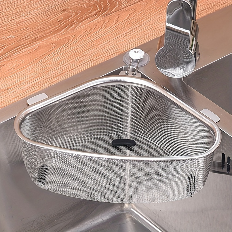 

1pc, Stainless Steel Sink Basket, Kitchen Drain Shelf, Sink Strainer Basket With Corner Design, Sink Storage Holder, Durable, Rust-proof, Easy Cleaning