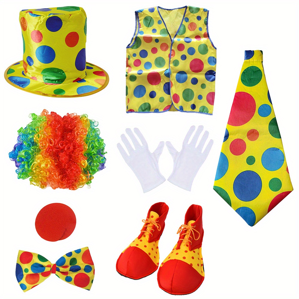 4-teiliges Clown-Kostüm-Set – Perücke, Nase, Fliege, Handschuhe Für Karneval & Halloween