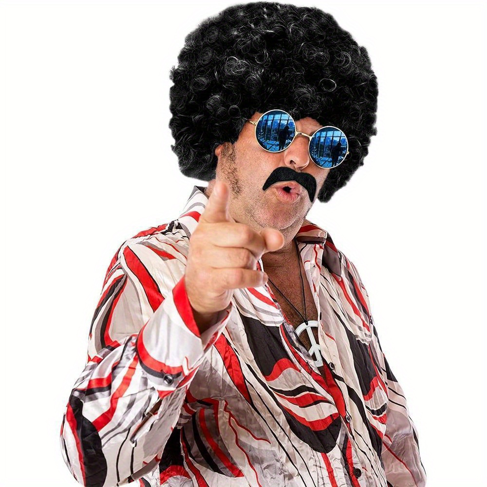 Parrucca Afro Anni '70 Con Occhiali E Baffi - Costume Uomo Per Feste E Halloween - Foto 4