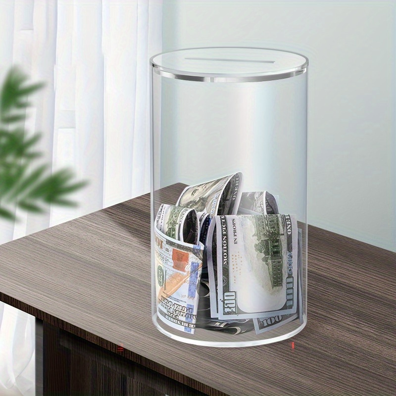 

Clear Acrylic Piggy Bank With Lid - Easy Deposit & Removal, Durable Plastic