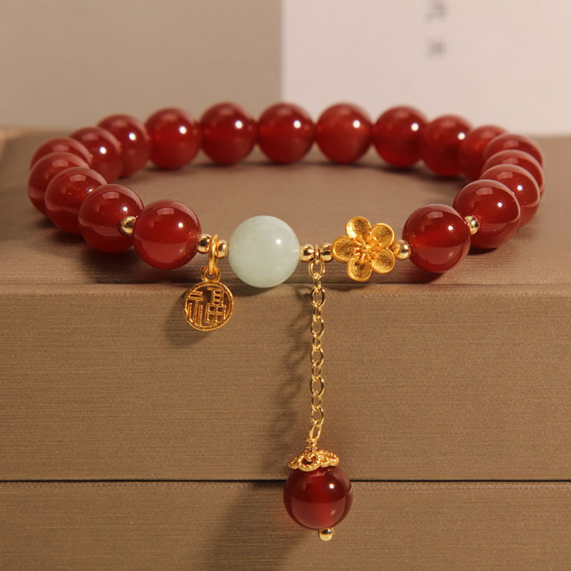 TEMU Red Agate Bracelet For Women, Fashionable Light Luxury Unique Design, Gentle Style, Gift For Family And , Elastic Wristband Accessory