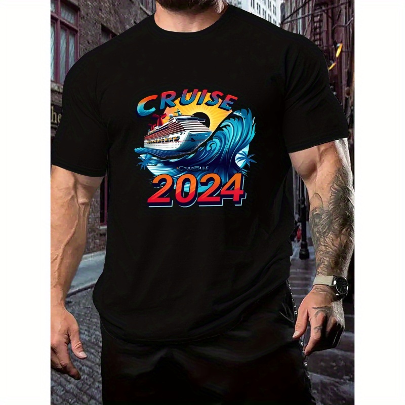 

Cruise Vacation Print Crew Neck T-shirt For Men, Casual Short Sleeve Top, Men's Clothing For Summer Daily Wear