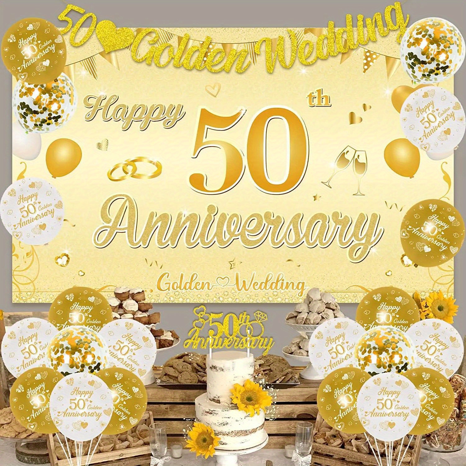 Vente En Gros Bannière D'anniversaire En Paillettes Dorées Pour Les