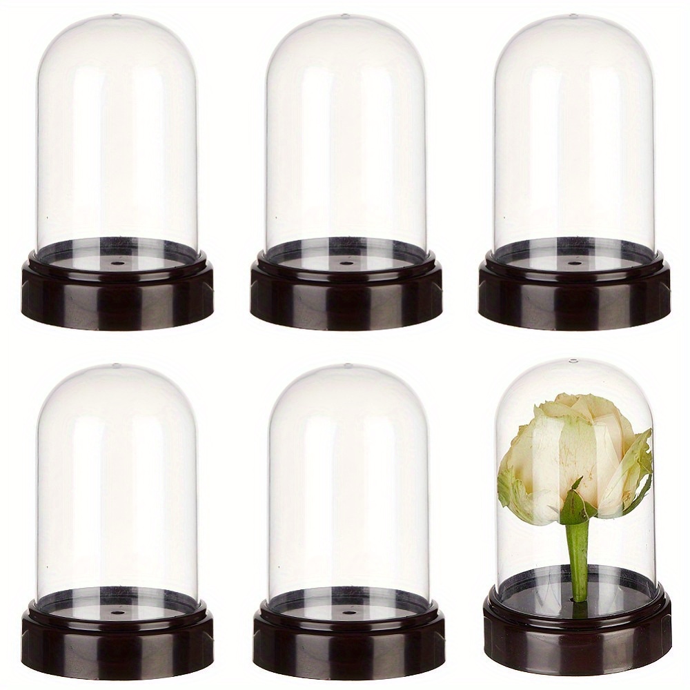 

6sets Plastic Dome Cover Decorative Display Case Cloche Bell Jar Terrarium With Acrylic Imitation Wood Base For Diy Preserved Flower Gift Clear 70.5x107mm