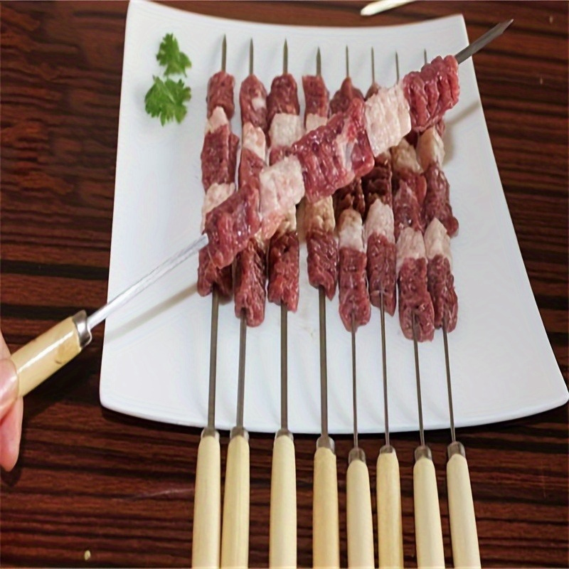 

10pcs Stainless Steel Bbq Skewers With Wooden Handles, Heat-resistant Grilling Tools For Outdoor Camping And Picnic, Durable Barbecue Accessories