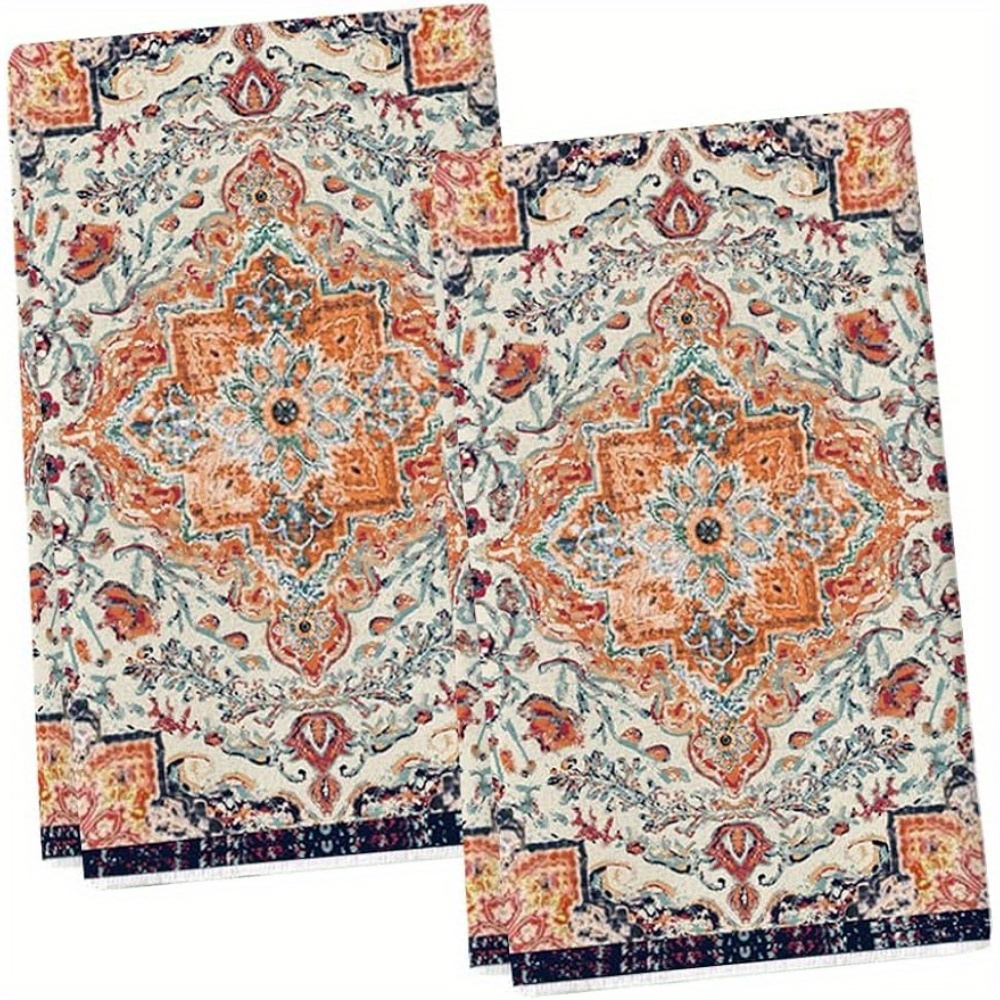 

Jit+ Orange Flowers Bohemia 18x26 Inch Kitchen Towels Set Of 2 - Super Absorbent, Machine Washable, Non-woven Polyester Dish Towels - Contemporary Style For Seasonal Decoration
