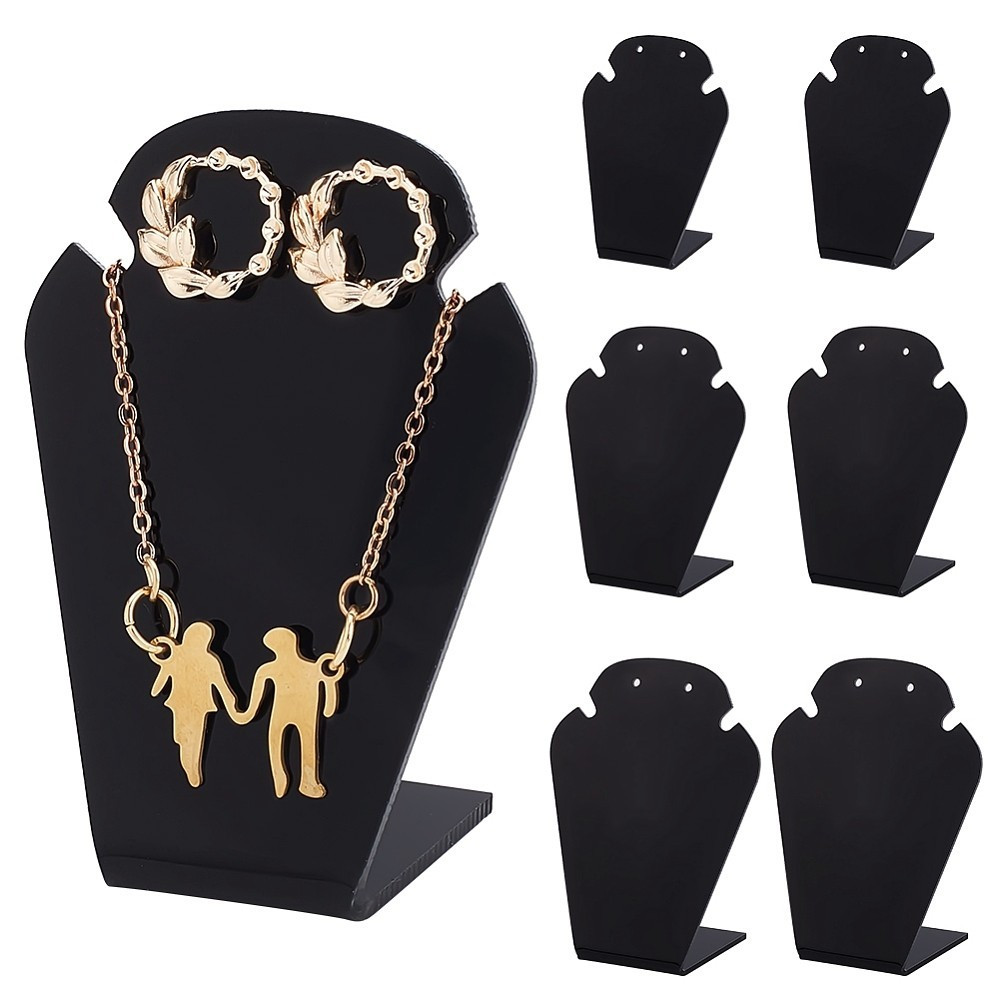 

2sets 6pcs 3 Sizes Acrylic Necklace Displays Stand Set Bust-shaped Jewelry Set Display Holder Black 4.6~6.75x2.6~3.6x6.7~8.75cm 1pc/size