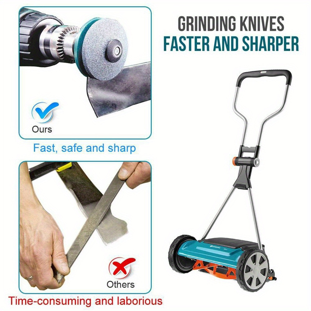 Emery Grit Material Lawn Mower Blade Sharpener - Stainless Steel and Plastic Electric Knife Sharpening Stone with Wear-Resistant Sander Head for Garden Tools