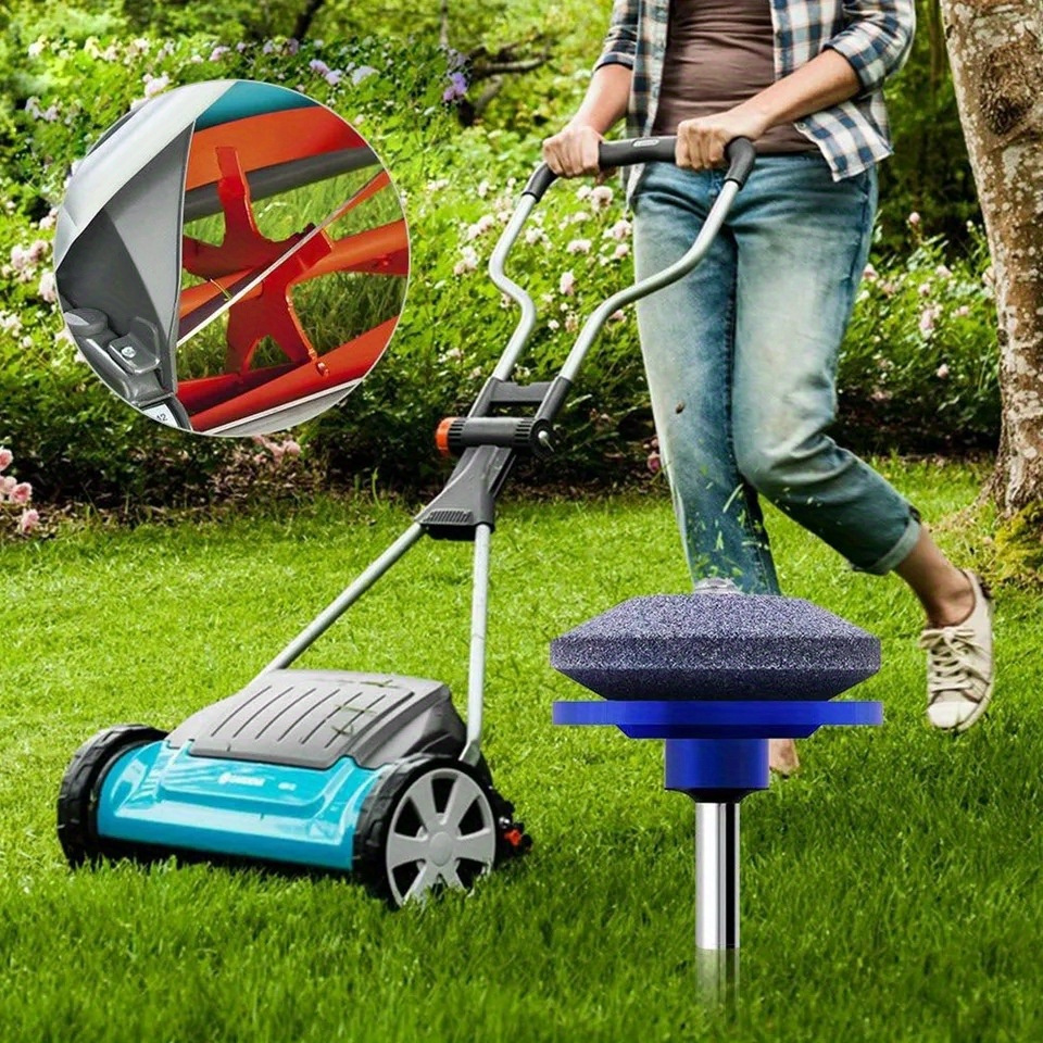Emery Grit Material Lawn Mower Blade Sharpener - Stainless Steel and Plastic Electric Knife Sharpening Stone with Wear-Resistant Sander Head for Garden Tools